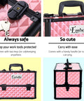 Pink and black tool case with geometric pattern, keys, and 'Embellir' branding.