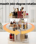 Makeup organizer with smooth 360-degree rotation feature on a neutral background