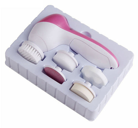 Set of facial cleansing brushes in a white box on a white background