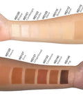 Color swatches on a person's arm with corresponding names below each swatch.