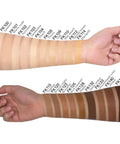 Color swatches on an arm with corresponding shade names, used for skin tone matching.