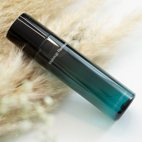 Makeup remover bottle on a fur surface