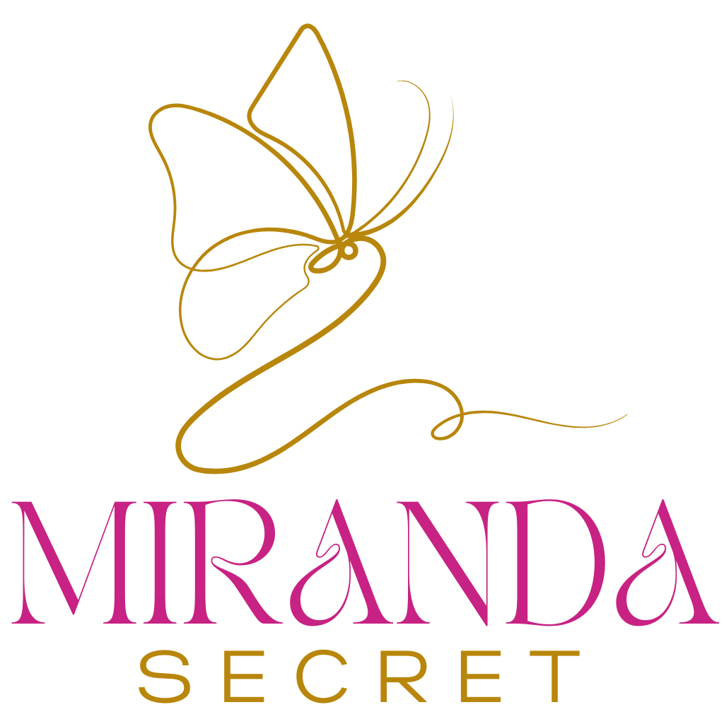 Gold butterfly logo with 'Miranda Secret' text on a white background