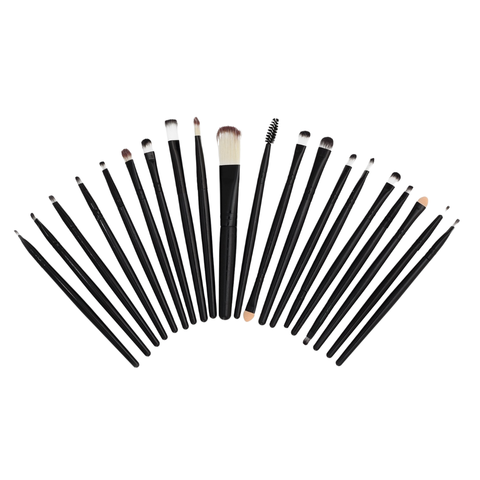 Set of 24 makeup brushes arranged in a semi-circle on a white background