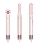 Set of five pink hair straightening tools with different barrel sizes on a white background