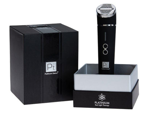 Black Platinum Red Light Therapy device with packaging on a white background